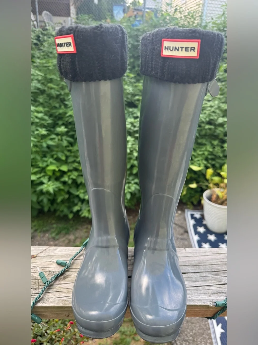 Hunter Original Tall Gloss Rain Boots Graphite Grey Women’s Size 7 with Inserts